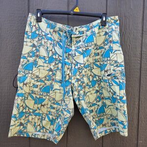 Gramicci Board Shorts Swim Trunks Geometric Print Blue Yellow Men's Size 38